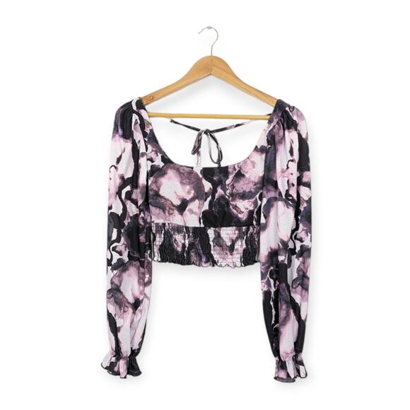 Topshop Tops - TOPSHOP Purple Tie-Dye Cropped Smocked Boho Blouse